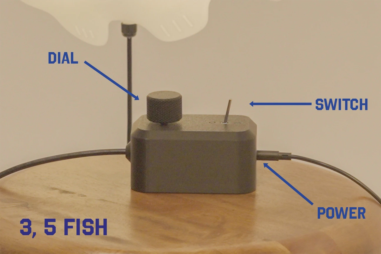 Large Fish Lamp control box showing the power connection, switch, and dial